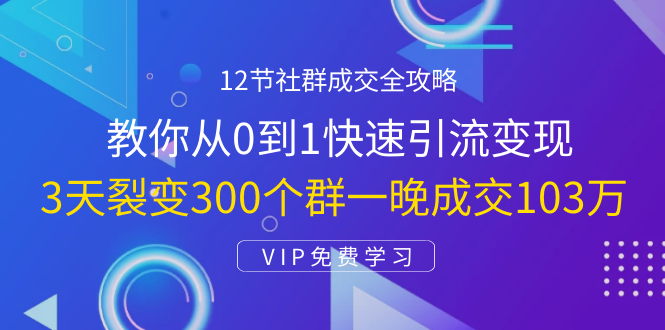 12节社群成交全攻略:从0到1快速引流变现,3天裂变300个群一晚成交103万-聚富社
