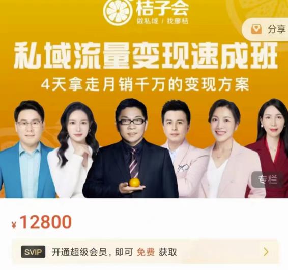 桔子会·私域流量变现速成班,4天拿走月销千万的变现方案 价值12800元-聚富社