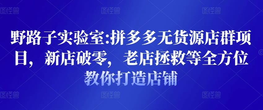 野路子实验室:拼多多无货源店群项目,新店破零,老店拯救等全方位教你打造店铺-聚富社