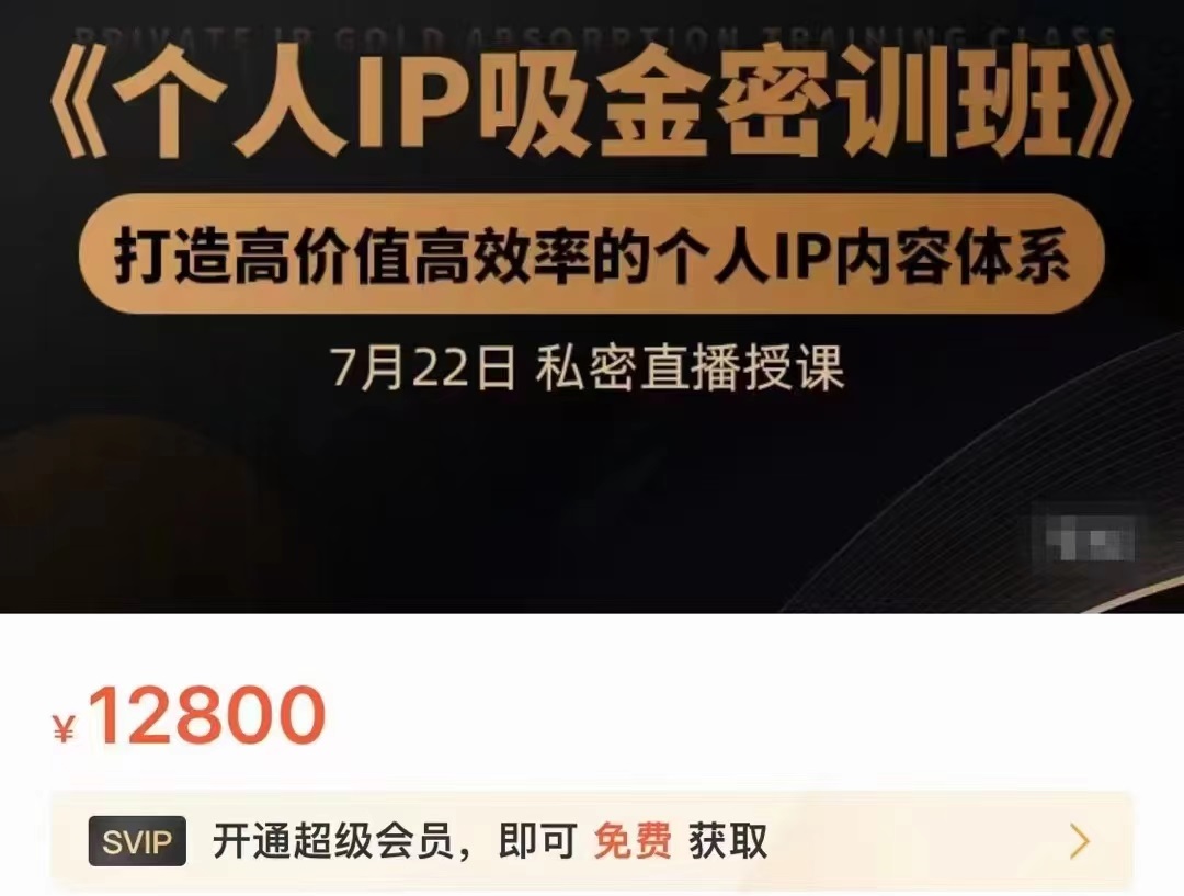 个人IP吸金密训班,打造高价值高效率的个人IP内容体系(价值12800元)-聚富社