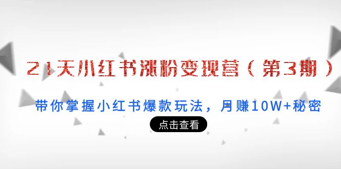 21天小红书涨粉变现营(第3期):带你掌握小红书爆款玩法,月赚10W+秘密-聚富社