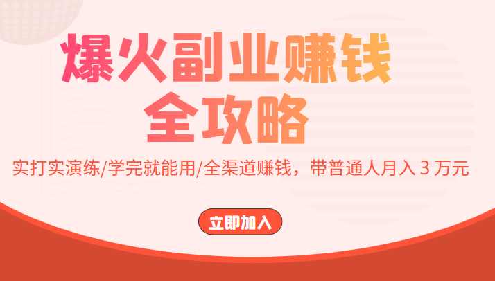 爆火副业赚钱全攻略:实打实演练/学完就能用/全渠道赚钱,带普通人月入3万元-聚富社