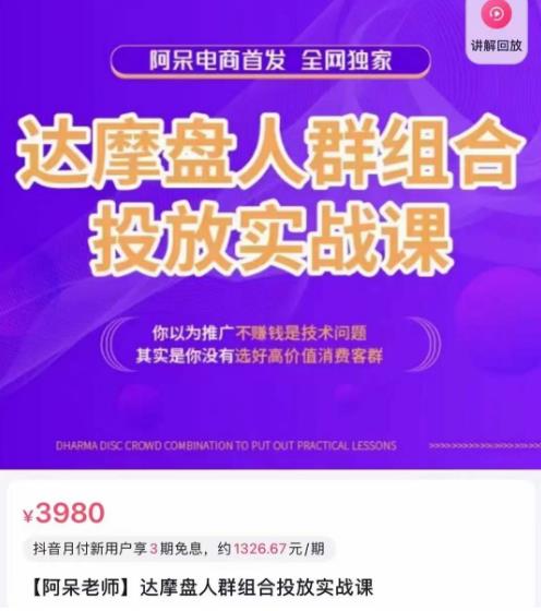 阿呆电商·达摩盘人群组合投放实战课,你以为推广不赚钱是技术问题,其实是你没有选好高价值消费客群-聚富社
