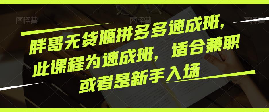胖哥无货源拼多多速成班，此课程为速成班，适合兼职或者是新手入场-聚富社