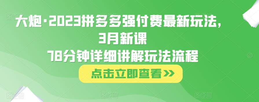 大炮·2023拼多多强付费最新玩法，3月新课​78分钟详细讲解玩法流程-聚富社