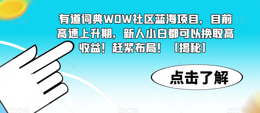 有道词典WOW社区蓝海项目，目前高速上升期，新人小白都可以换取高收益！赶紧布局！【揭秘】-聚富社
