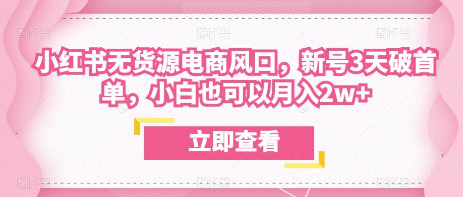 众狼电商余文小红书无货源电商风口,新号3天破首单,小白也可以月入2w+-聚富社