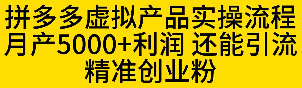 拼多多虚拟产品实操流程，月产5000+利润，还能引流精准创业粉【揭秘】-聚富社