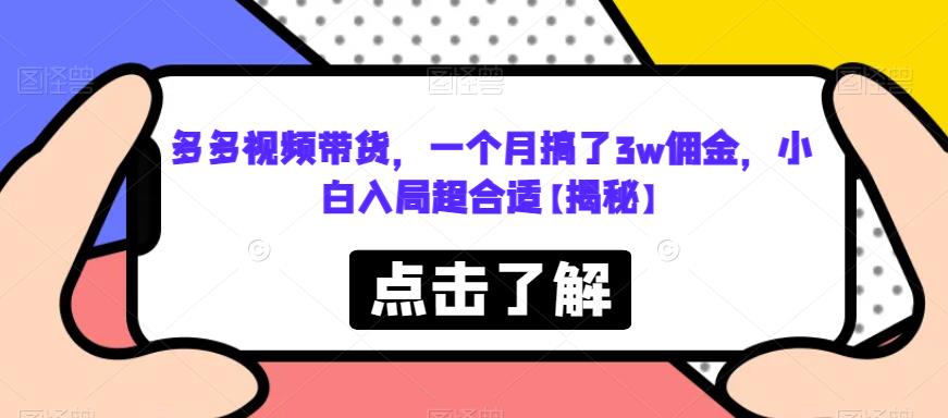 多多视频带货,一个月搞了3w佣金,小白入局超合适【揭秘】-聚富社