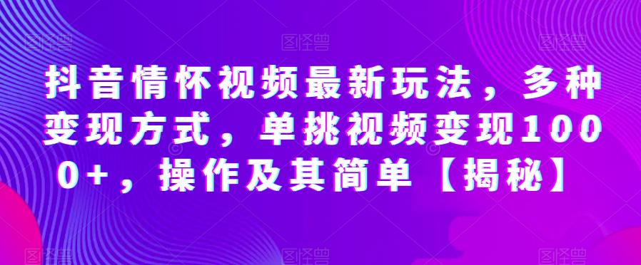 抖音情怀视频最新玩法,多种变现方式,单挑视频变现1000+,操作及其简单【揭秘】-聚富社