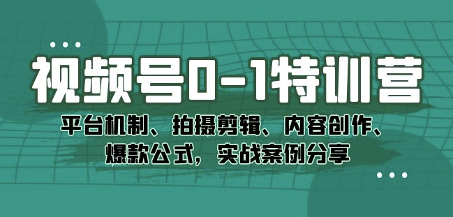 视频号0-1特训营:平台机制、拍摄剪辑、内容创作、爆款公式,实战案例分享-聚富社