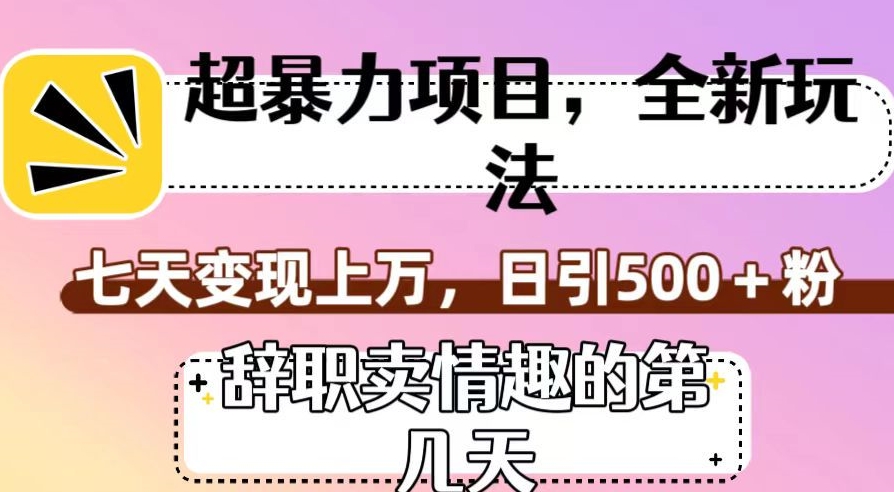 超暴利项目,全新玩法(辞职卖情趣的第几天),七天变现上万,日引500+粉【揭秘】-聚富社