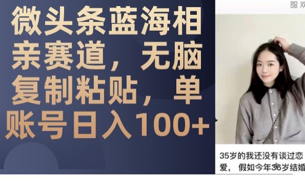 微头条蓝海相亲赛道,无脑复制粘贴,单账号日入100+-聚富社
