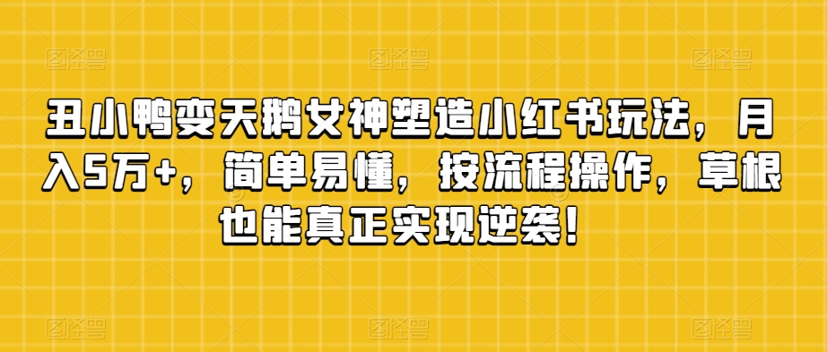 丑小鸭变天鹅女神塑造小红书玩法，月入5万+，简单易懂，按流程操作，草根也能真正实现逆袭！-聚富社