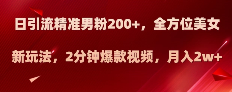 日引流精准男粉200+,全方位美女新玩法,2分钟爆款视频,月入2w+【揭秘】-聚富社