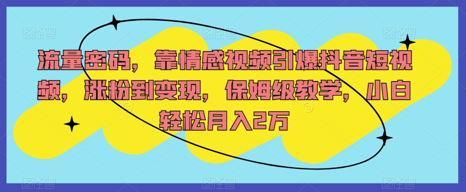 流量密码,靠情感视频引爆抖音短视频,涨粉到变现,保姆级教学,小白轻松月入2万【揭秘】-聚富社