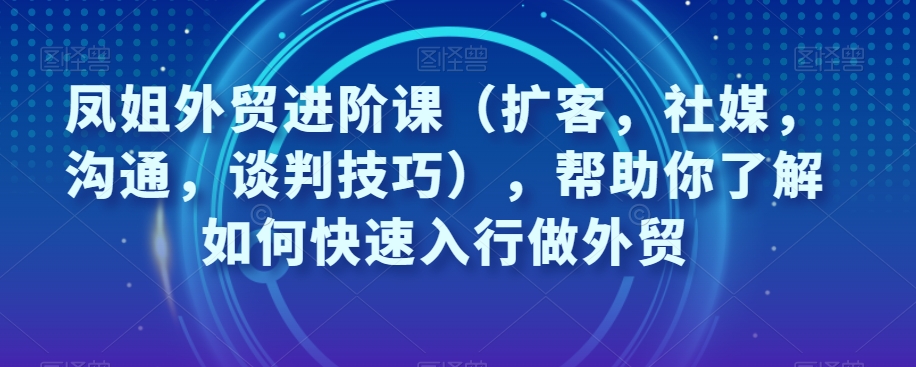 凤姐外贸进阶课(扩客,社媒,沟通,谈判技巧),帮助你了解如何快速入行做外贸-聚富社