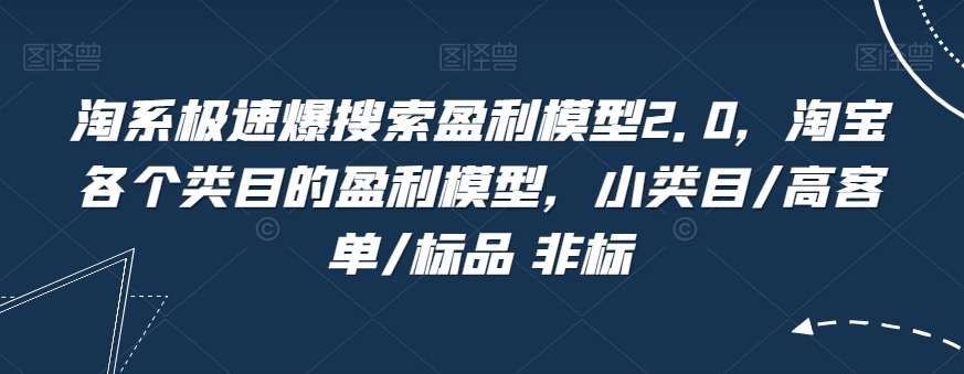 淘系极速爆搜索盈利模型2.0,淘宝各个类目的盈利模型,小类目/高客单/标品 非标-聚富社