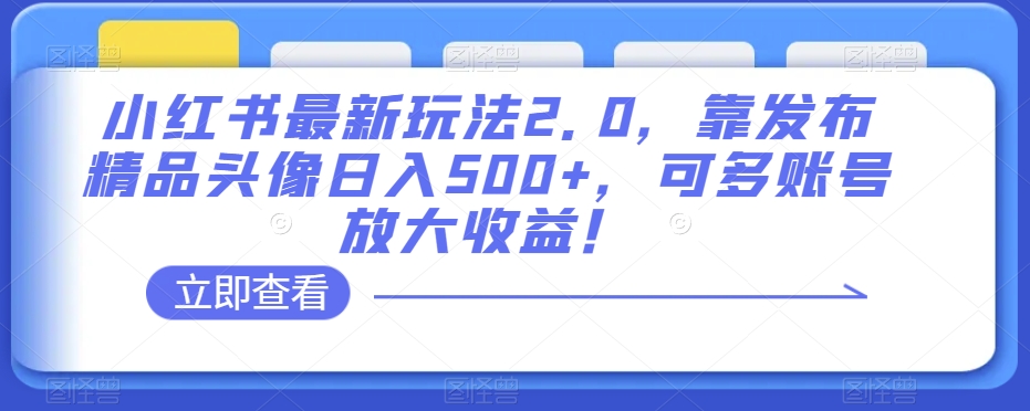 小红书最新玩法2.0,靠发布精品头像日入500+,可多账号放大收益!【揭秘】-聚富社
