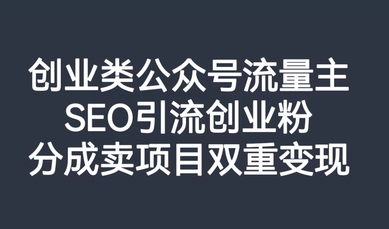 创业类公众号流量主,SEO引流创业粉,分成卖项目双重变现【揭秘】-聚富社
