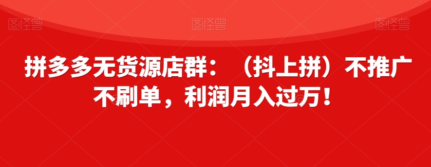 拼多多无货源店群:(抖上拼)不推广不刷单,利润月入过万!【揭秘】-聚富社