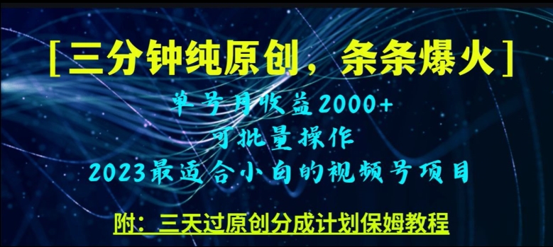 三分钟制作视频号纯原创,条条爆款,轻松月入过万【揭秘】-聚富社