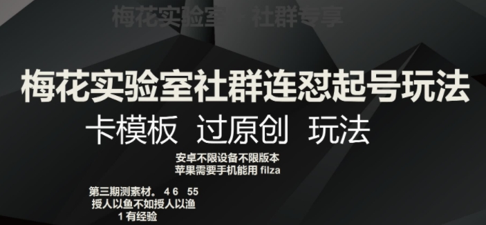 梅花实验室社群连怼起号玩法，卡模板过原创玩法【揭秘】-聚富社