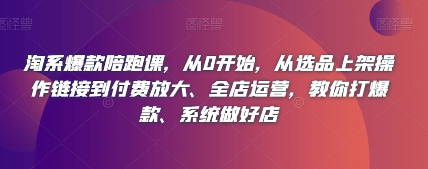 淘系爆款陪跑课,从0开始,从选品上架操作链接到付费放大、全店运营,教你打爆款、系统做好店-聚富社