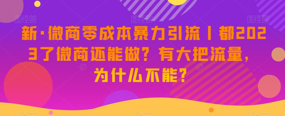 新·微商零成本暴力引流丨都2023了微商还能做?有大把流量,为什么不能?-聚富社