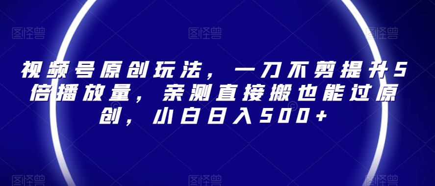 视频号原创玩法,一刀不剪提升5倍播放量,亲测直接搬也能过原创,小白日入500+【揭秘】-聚富社