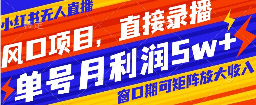 风口项目，小红书无人直播带货，直接录播，可矩阵，月入5w+【揭秘】-聚富社