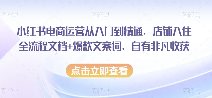 小红书电商运营从入门到精通,店铺入住全流程文档+爆款文案词,自有非凡收获-聚富社
