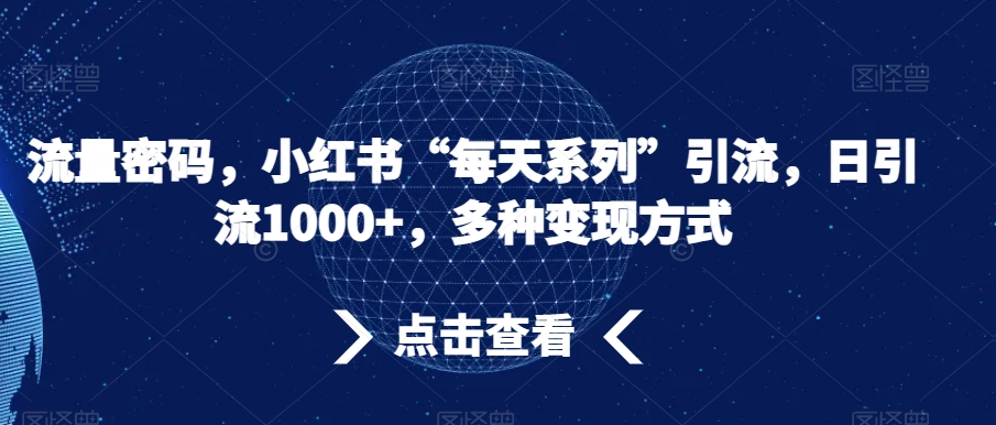 流量密码,小红书“每天系列”引流,日引流1000+,多种变现方式【揭秘】-聚富社