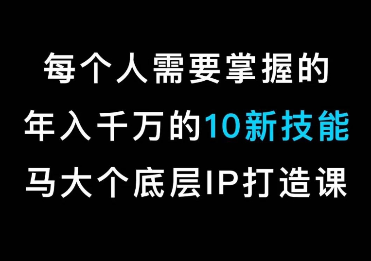 马大个的IP底层逻辑课,每个人需要掌握的年入千万的10新技能,约会底层IP打造方法!-聚富社