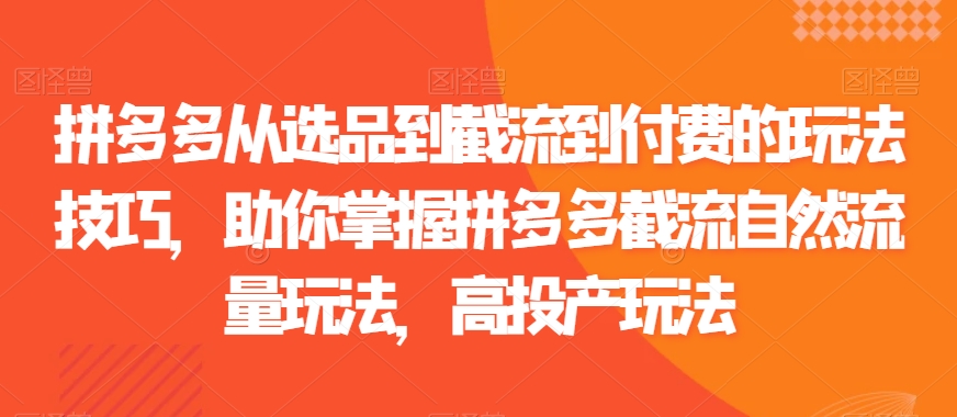 拼多多从选品到截流到付费的玩法技巧,助你掌握拼多多截流自然流量玩法,高投产玩法-聚富社