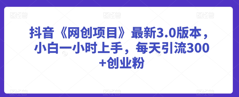 抖音《网创项目》最新3.0版本,小白一小时上手,每天引流300+创业粉【揭秘】-聚富社