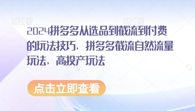 2024拼多多从选品到截流到付费的玩法技巧,拼多多截流自然流量玩法,高投产玩法-聚富社