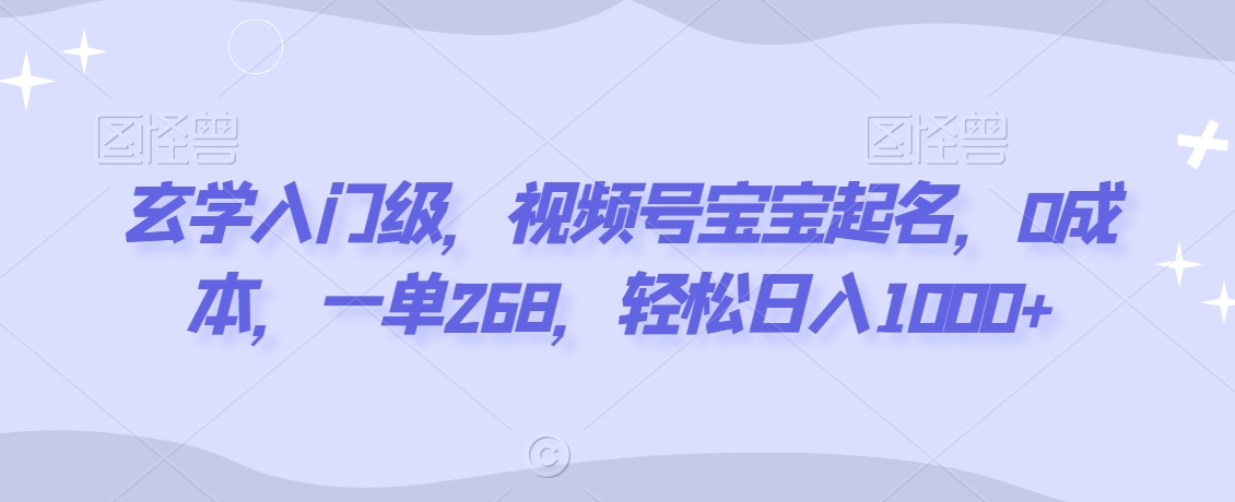 玄学入门级,视频号宝宝起名,0成本,一单268,轻松日入1000+【揭秘】-聚富社