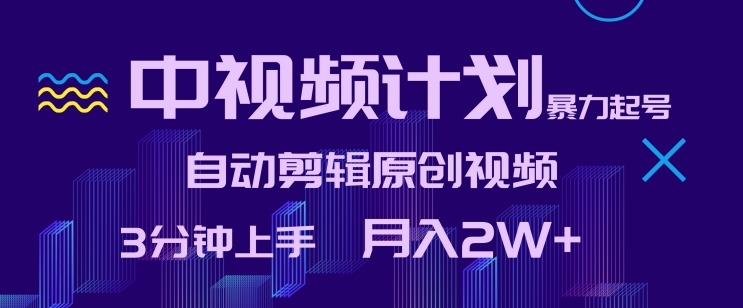 中视频计划暴力起号,自动剪辑原创视频,3分钟上手,月入2W+【揭秘】-聚富社