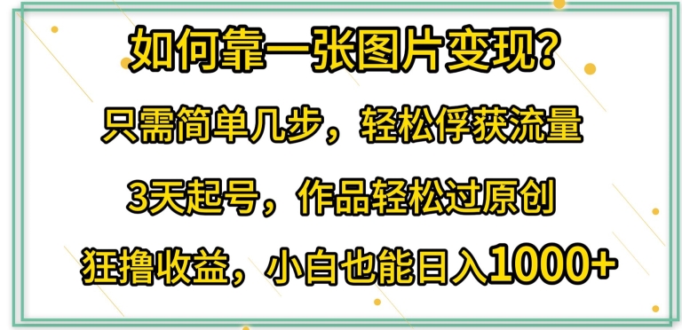 如何靠一张图片变现?只需简单几步,轻松俘获流量,3天起号,作品轻松过原创【揭秘】-聚富社