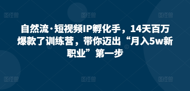 自然流·短视频IP孵化手,14天百万爆款了训练营,带你迈出“月入5w新职业”第一步-聚富社