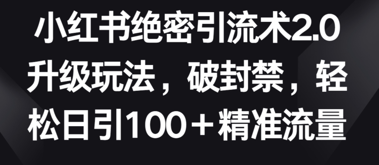 小红书绝密引流术2.0升级玩法,破封禁,轻松日引100+精准流量【揭秘】-聚富社