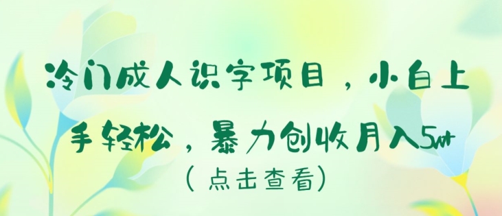 冷门成人识字项目,小白上手轻松,暴力创收月入5w+【揭秘】-聚富社