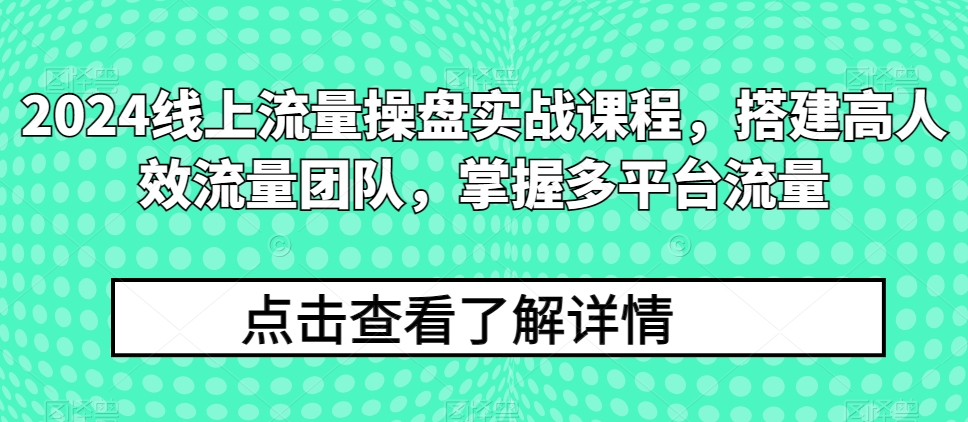 2024线上流量操盘实战课程，搭建高人效流量团队，掌握多平台流量-聚富社