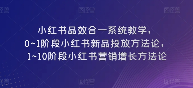 小红书品效合一系统教学,0~1阶段小红书新品投放方法论,1~10阶段小红书营销增长方法论-聚富社