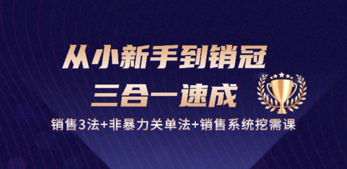 从小新手到销冠 三合一速成:销售3法+非暴力关单法+销售系统挖需课 (27节)-聚富社
