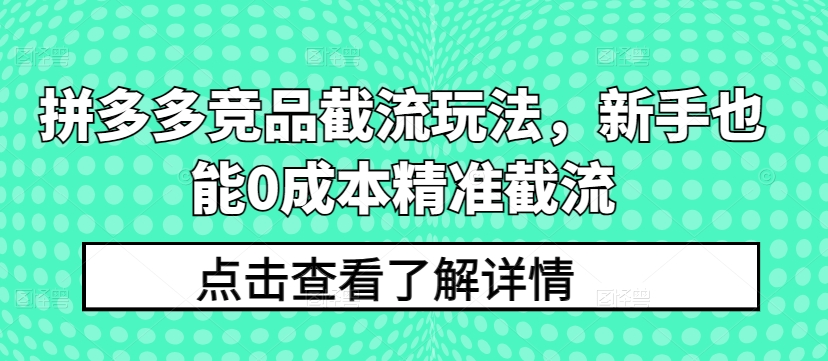 拼多多竞品截流玩法,新手也能0成本精准截流-聚富社