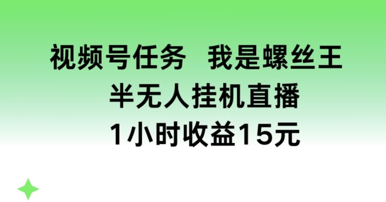 视频号任务，我是螺丝王， 半无人挂机1小时收益15元【揭秘】-聚富社