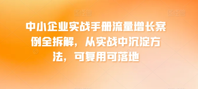 中小企业实战手册流量增长案例全拆解,从实战中沉淀方法,可复用可落地-聚富社