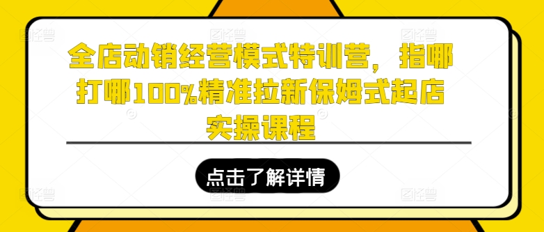 全店动销经营模式特训营,指哪打哪100%精准拉新保姆式起店实操课程-聚富社